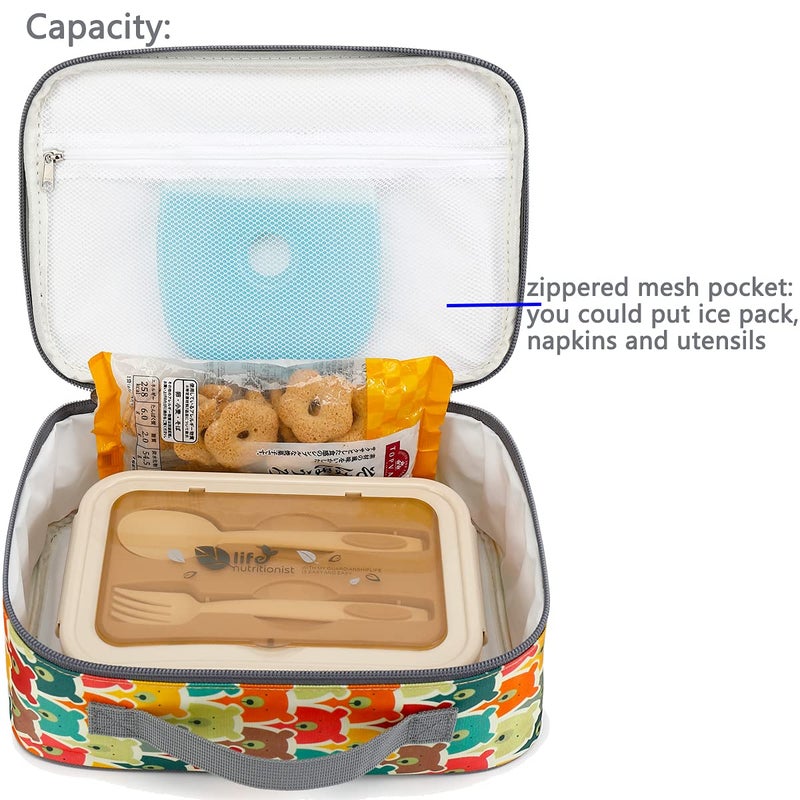 FlowFly Kids Lunch box Insulated Soft Bag Mini Cooler Back to School Thermal Meal Tote Kit for Girls, Boys, Bear - Image 4